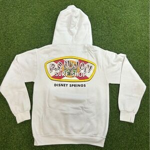 Ron Jon Surf Shop Disney Springs Hoodie White Pullover Small Logo Graphic Mens S
